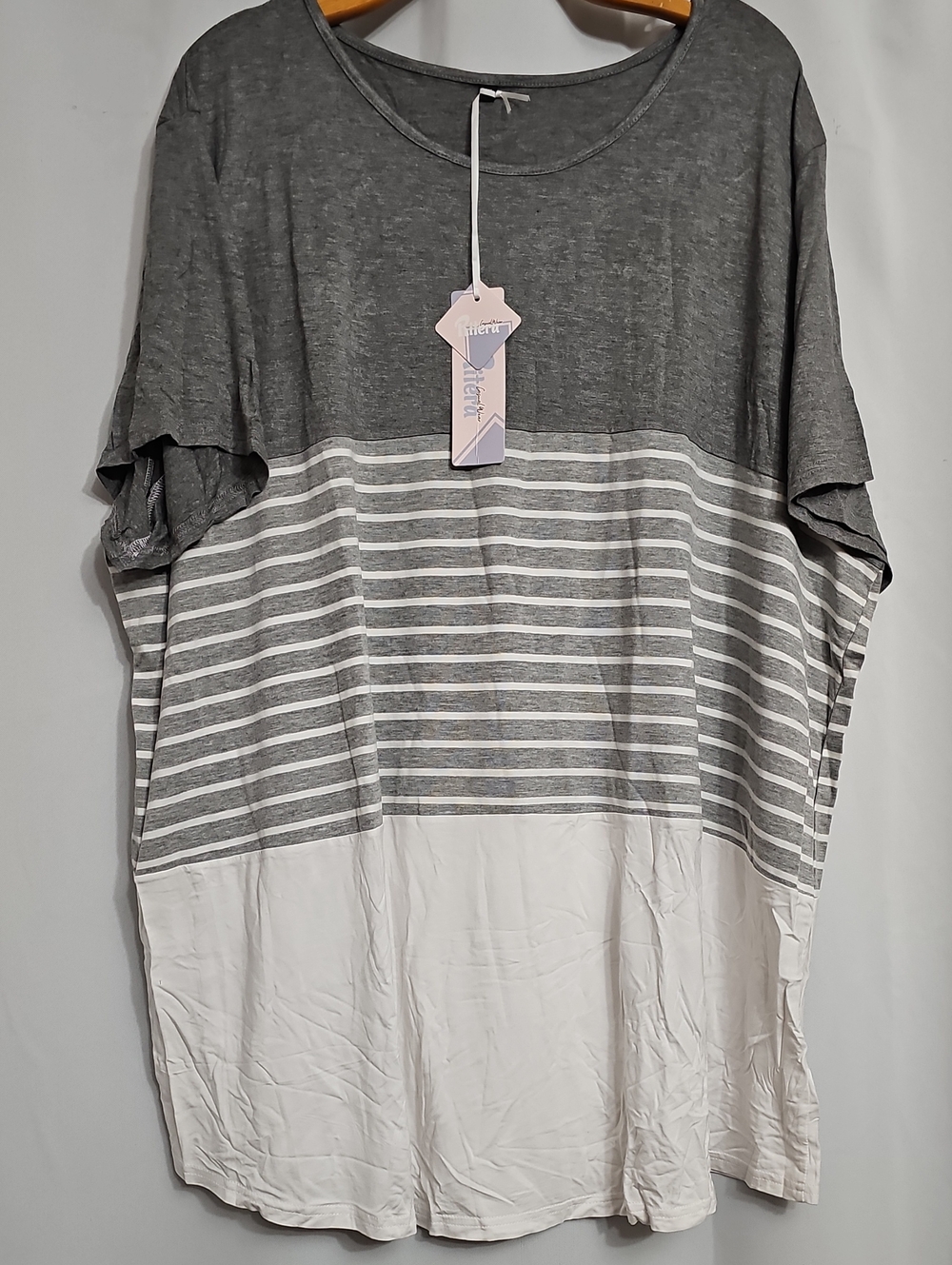 Colorblock Lightweight Stripe Top Heather Grey White New